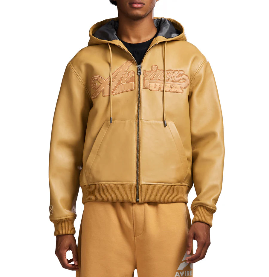 Avirex SCRIPT LEATHER HOODIE (Wheat)