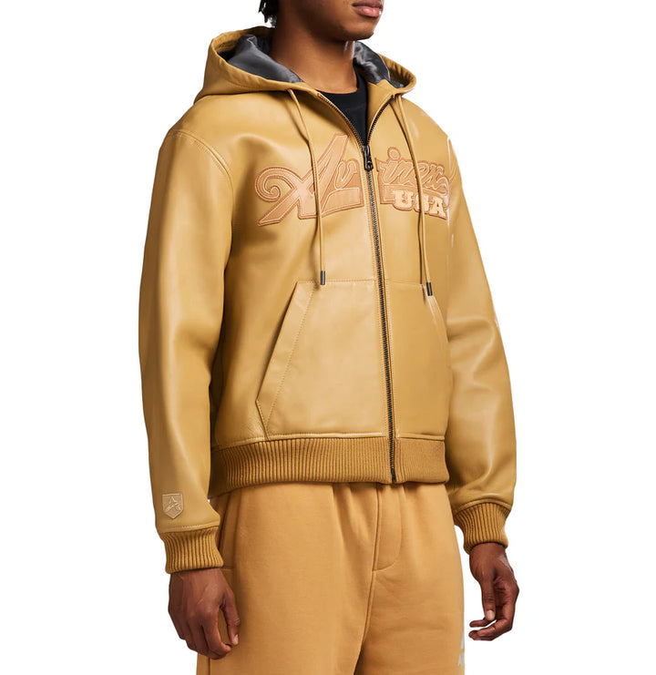Avirex SCRIPT LEATHER HOODIE (Wheat)