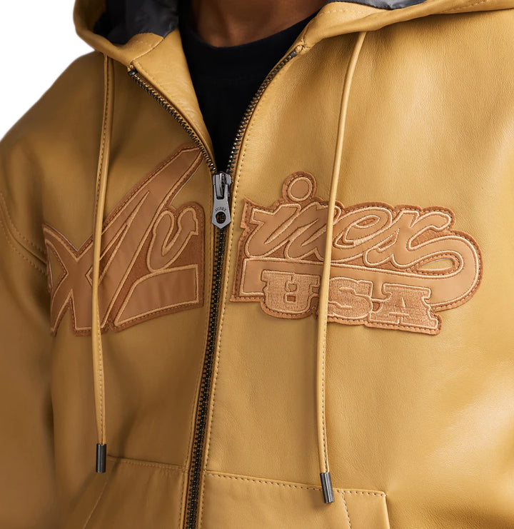 Avirex SCRIPT LEATHER HOODIE (Wheat)