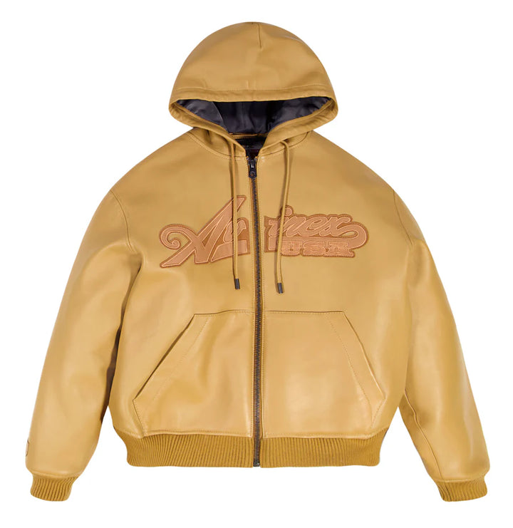 Avirex SCRIPT LEATHER HOODIE (Wheat)