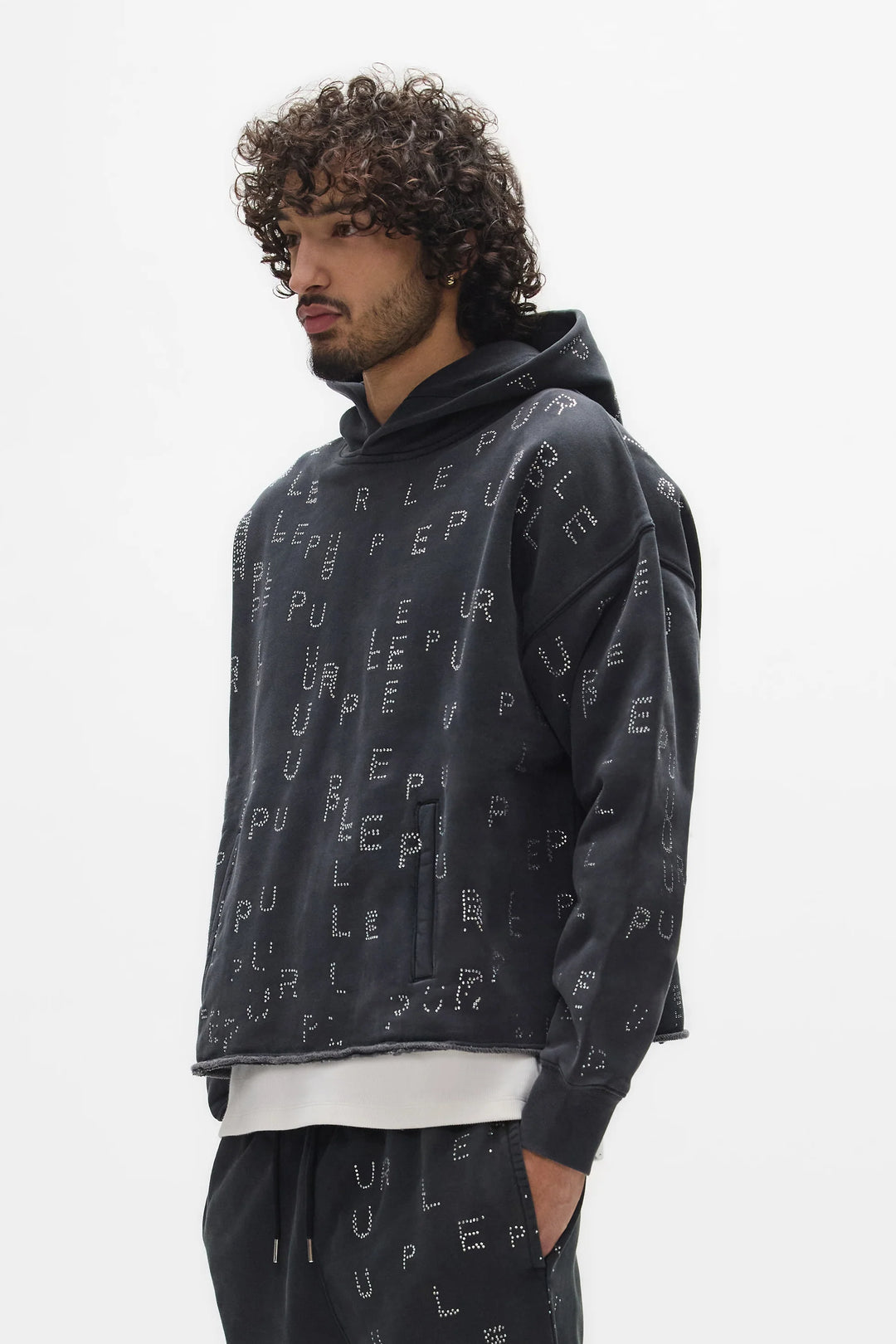 Purple Studded Sequin Hoodie (Black)